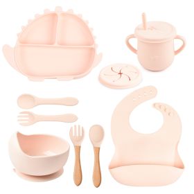 8-piece Children's Silicone Tableware Set Dinosaur Silicone Plate Bib Spoon Fork Cup Baby Silicone Plate (Option: Y4-F)