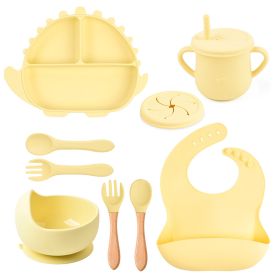 8-piece Children's Silicone Tableware Set Dinosaur Silicone Plate Bib Spoon Fork Cup Baby Silicone Plate (Option: Y11-F)