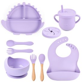 8-piece Children's Silicone Tableware Set Dinosaur Silicone Plate Bib Spoon Fork Cup Baby Silicone Plate (Option: Y2-F)